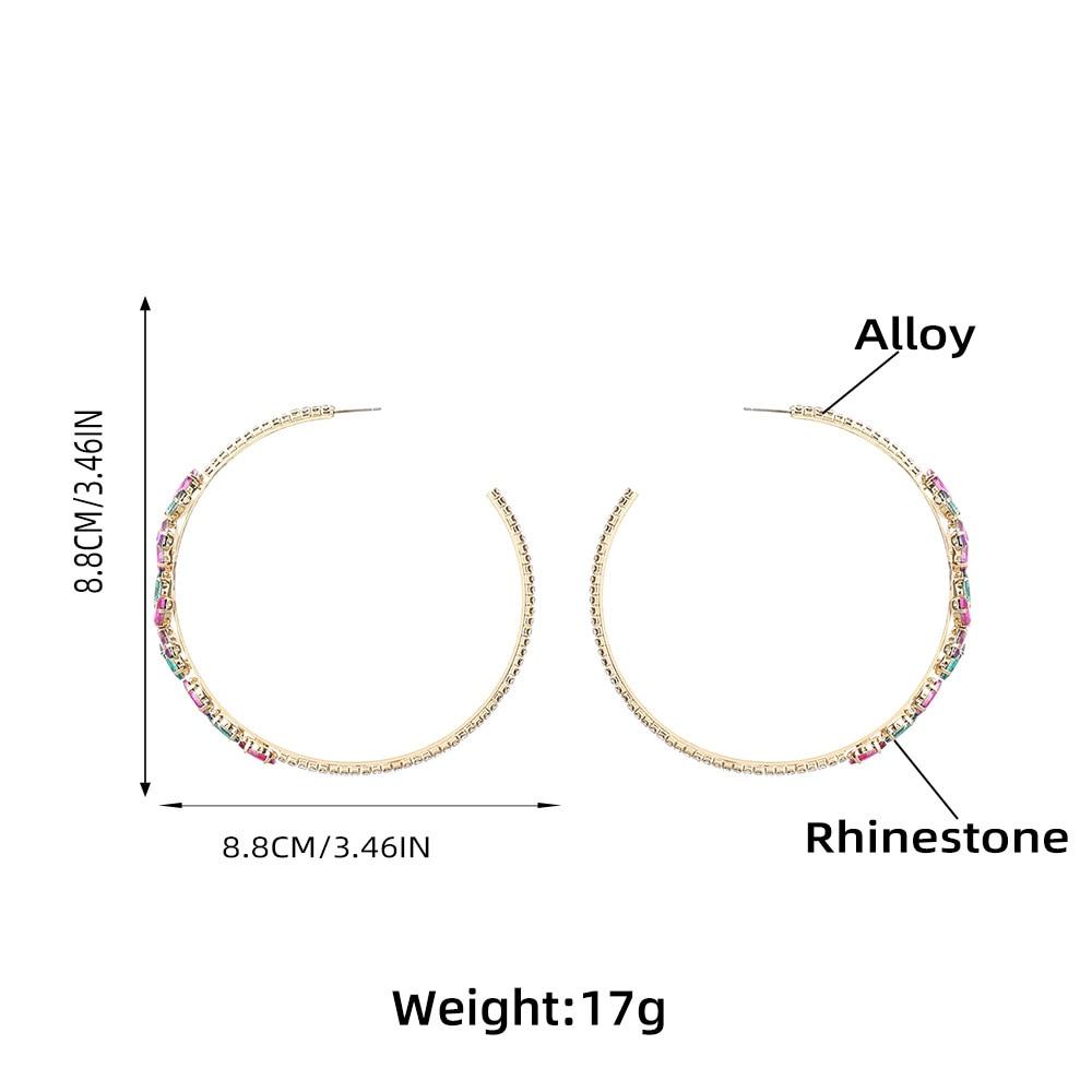 Jijiawenhua New Trend Multicolor Rhinestone Women 'S Big Hoop Earrings Dinner Party Fashion Statement Jewelry Accessories