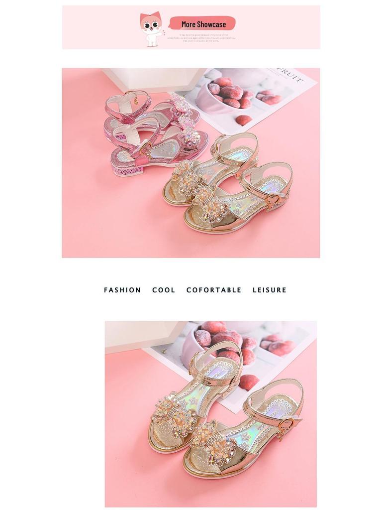 Girls' Princess Rhinestone Bow Sandals - Trendy Summer 2023 Fashion for School Students