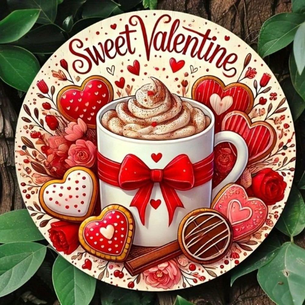 Metal Poster Wall Art Valentine Heart Couple Round Bedroom Decor