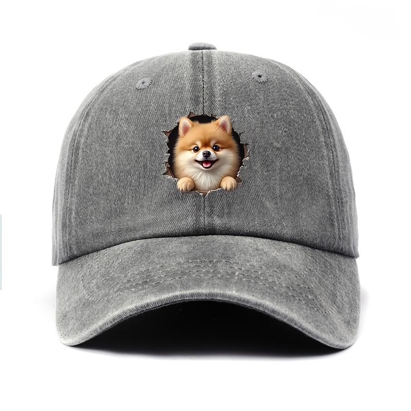 A Realistic And Adorable D Pomeranian Dog Baseball Cap for Women Featuring a Cute Plush Pet Peeking Through a Wall Window Des 1pc