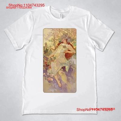 Alphonse Mucha T Shirt Autumn  Art Nouveau Four Unisex Vintage Washed Fashion Stretched Streetwear Comfortable Vintage