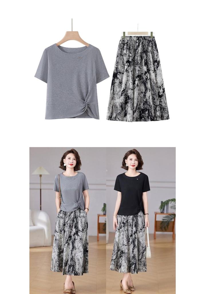 Elegant Summer Midi Dress for Moms - Short Sleeve, Age-Reducing Style for Middle-Aged and Elderly Women.