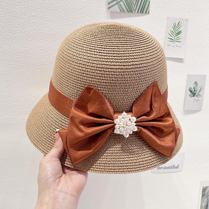 Ladies Straw Hat Women's Summer Elegant Retro Top Hat Sunshade Sun Hat Fashion Bow Bucket Hat