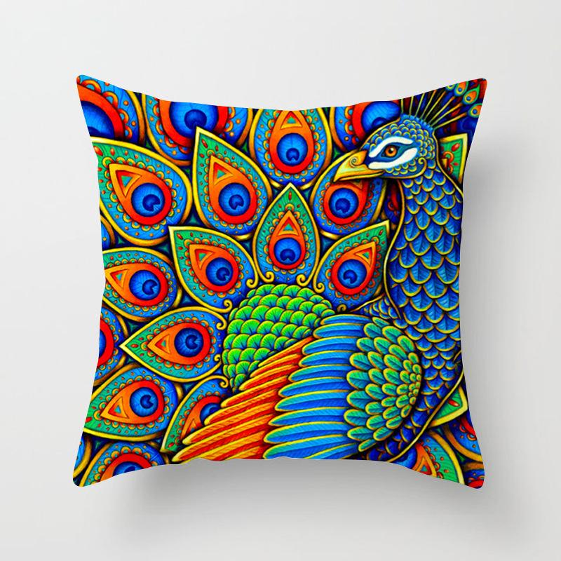 Neue Pfauenfederserie Ethnischer Stil Kissenbezug Personalisiertes Tiermuster Pfirsichhaut-Fleece Kissenbezug Kissenbezug
