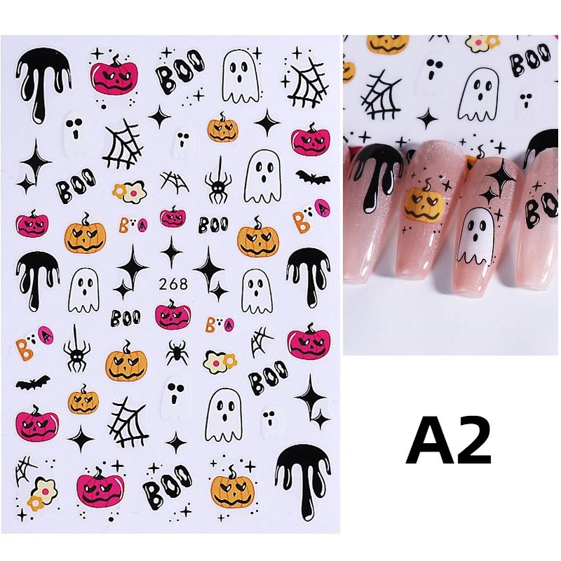 1/6 Pcs Halloween Nail Stickers Cute Skull Pumpkin Ghost Spider Nail Slide Decals Nail Supplies Manicure Decoration