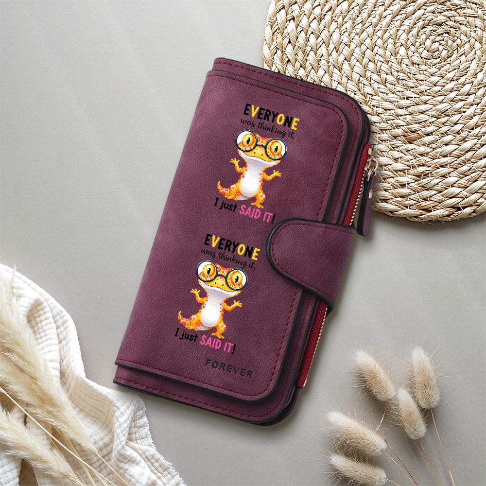 Cute Gecko Print Long Wallet Casual Fashion PU Leather Card Holder Portable Daily Use Purse