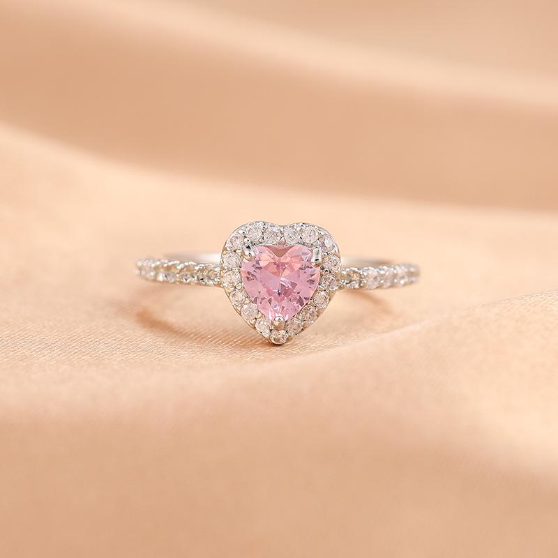 Women's High-End Zirconia Heart Ring: Adjustable Open Design with Light Luxury, White Gold Plating, and Moissanite Inlay.