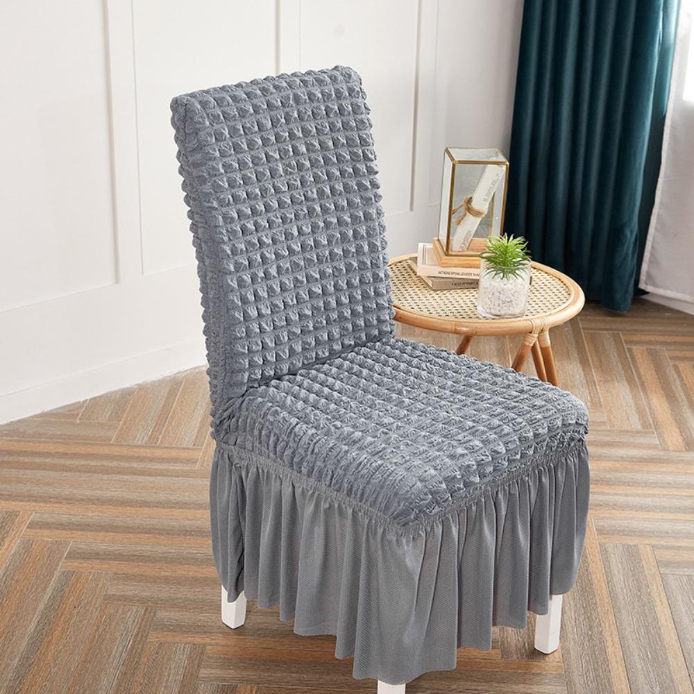 Thick 3D Bubble Gauze Chair Cover with Lace Hem Universal Stretch Elastic Dining Chair Slipcover