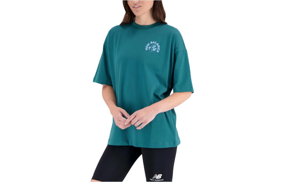 New Balance T Shirts Women s Blue Crew Neck Moderate Straight Fit WT31555-VDA XL