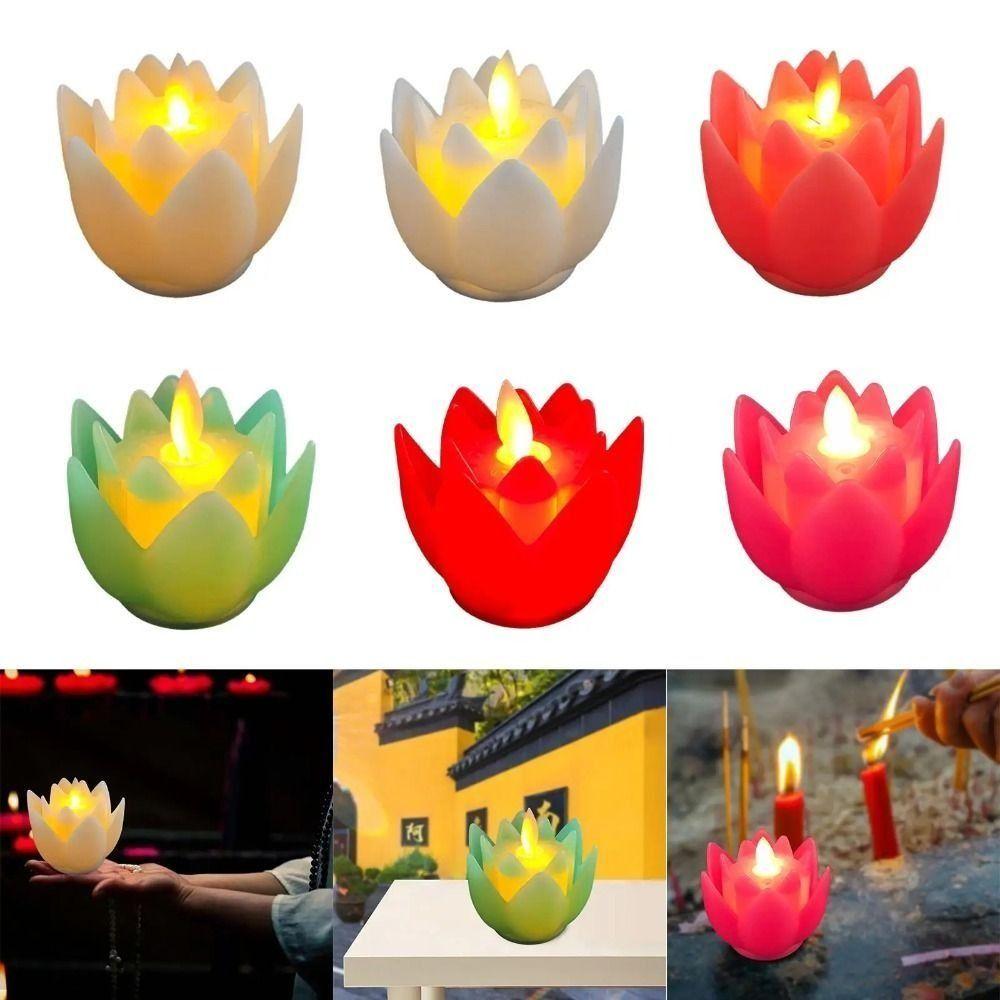 Home Decor Plastic Lotus Lamp Colorful Flickering LED Night Light Exquisite Creative Tea Lights Party Bedroom