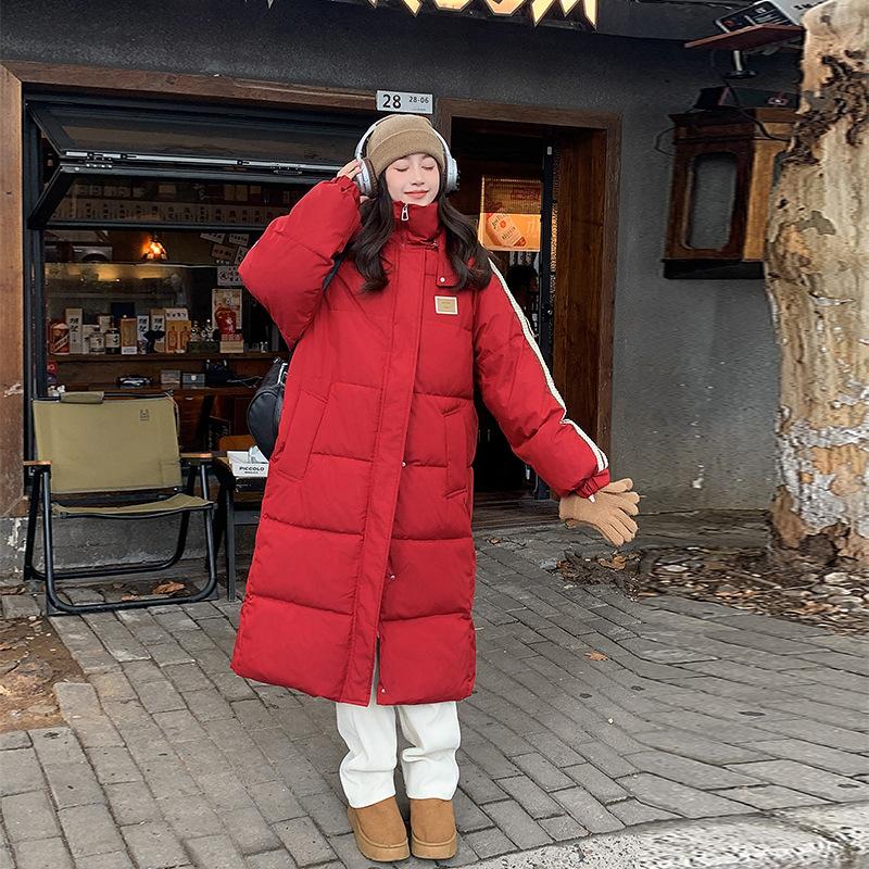 

Хлопковая одежда с большим карманом, женская зимняя длинная до колена, утолщенная, зимняя новинка, свободная хлопковая куртка, куртка-пуховик XXL красный
