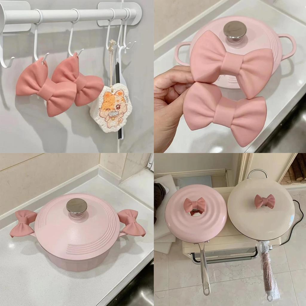 2pcs Silicone Oven Mitts Creative Bow Shape Oven Gloves Heat Resistant Pot Holders For Cooking Mini Oven Gloves Kitchen Tool