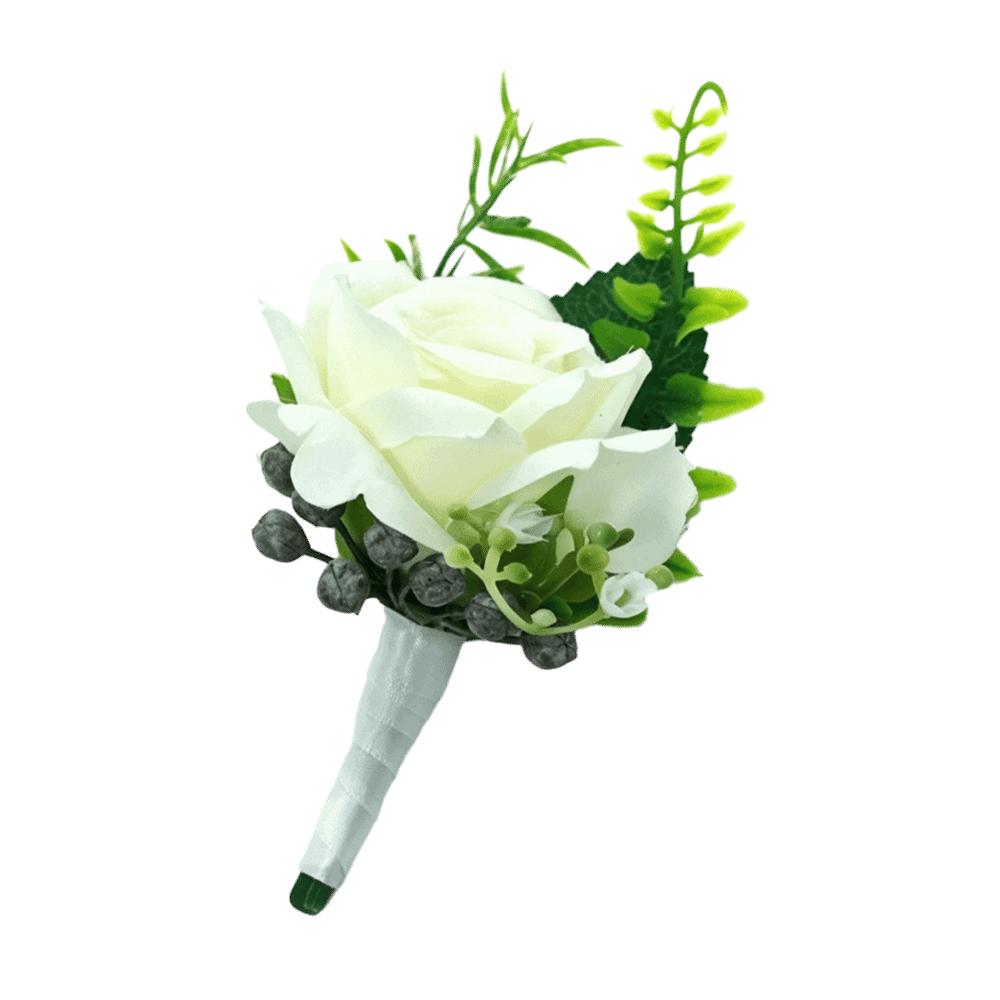 Elegant Boutonniere Flowers Exquisite White Roses Wedding Accessories Artificial Silk Flowers Pearl White Wrist Corsage