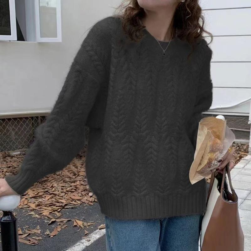 Women Loose Thick Twisted Pullover Sweater Lazy Korean Style Knit Top