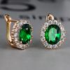 Pendientes de Lujo Verdes de Cristal para Mujer Pendientes de Aro Ovalados Clásicos de Circonita Pendientes Pequeños Vintage en Color Oro Rosa para Bodas de Mujer