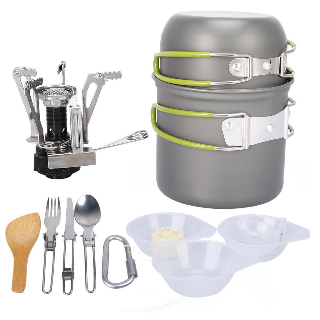 High Quality 12PCS Cooking Set Eco-friendly Aluminum Outdoor Camping Cookware With Carrying Mesh Bag Stove Pots and Pans