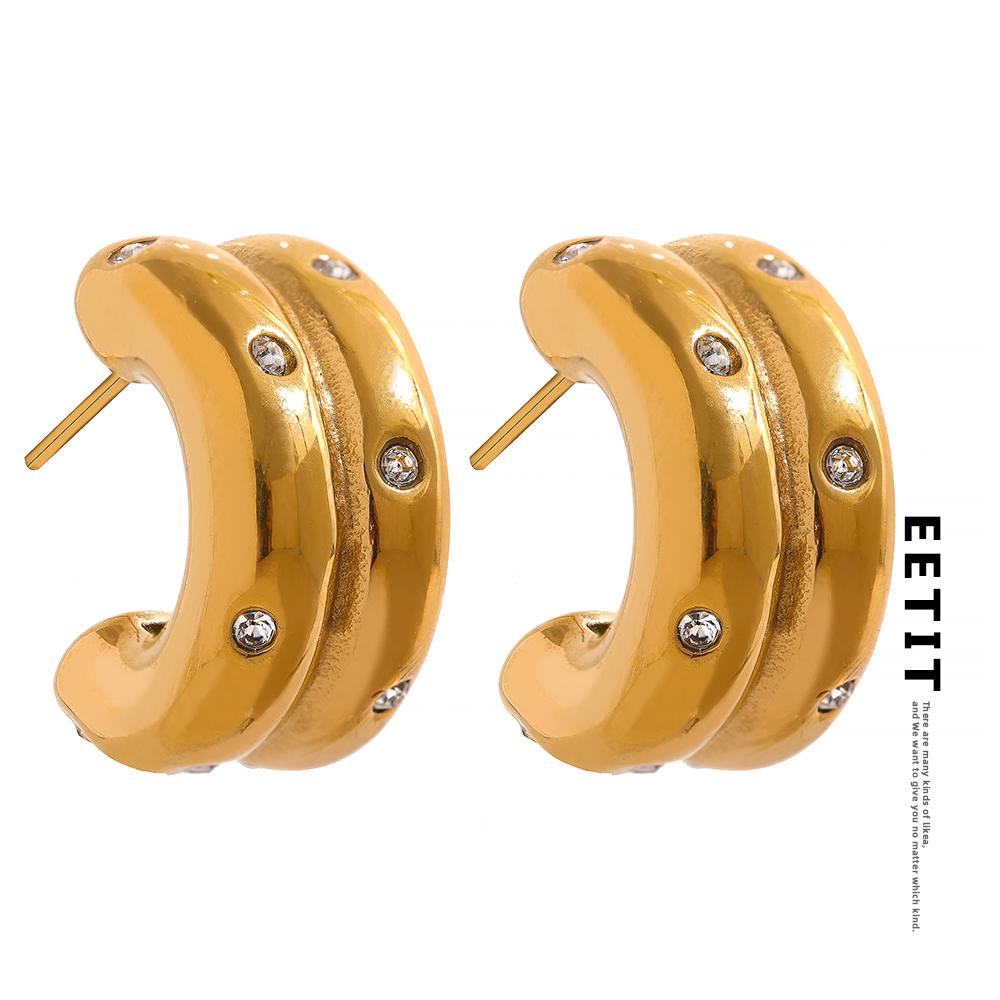 

Eetit Нержавеющая сталь Металл C Форма Серьги Золотой Цвет Высокое качество Циркон Водонепроницаемая текстура Геометрические украшения Женщины Подарок