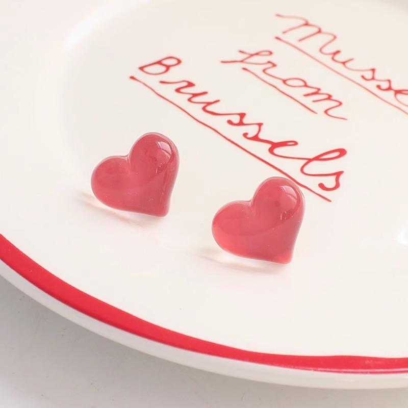 Jelly Color Pink Heart Stud Earrings for Women Trendy Cute Acrylic Earrings Girls Sweet Romantic Party Jewelry
