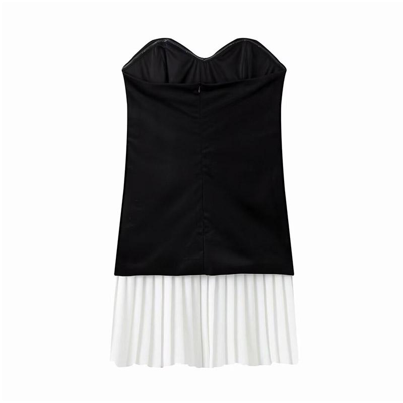 Off Shoulder Pleated Patchwork Women Dress Backless Sleeveless Summer Tube Top Female Mini Robe