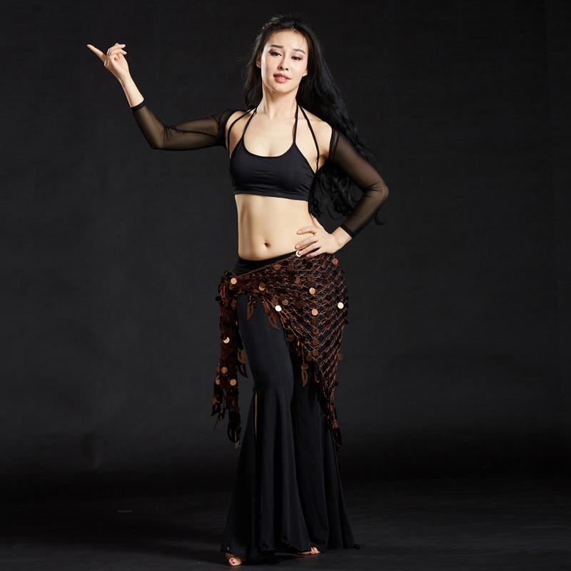 Dancer Cymbals Triangle Shawl & Mermaid Hip Scarf Belly Dance Costume with Waist Chain Accessory