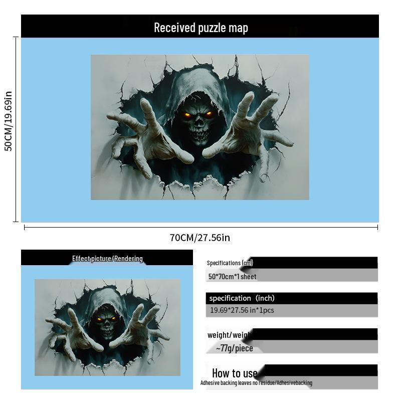 2025 Halloween Scary Skeleton & Red Eye Wall Sticker for Haunted House Décor