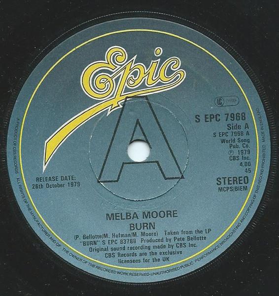

7inch Record MELBA MOORE Burn SEPC7968 Epic 1979 UK Dance Electronica Used