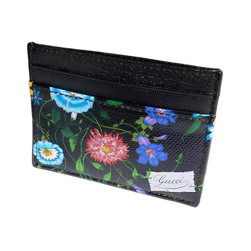 Gucci Flora-motif coated canvas card holder women's black