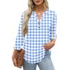 Damen Freizeit Karo Print Ausschnitt 3/4 Ärmel T-Shirt Top für den Alltag und das Wochenende