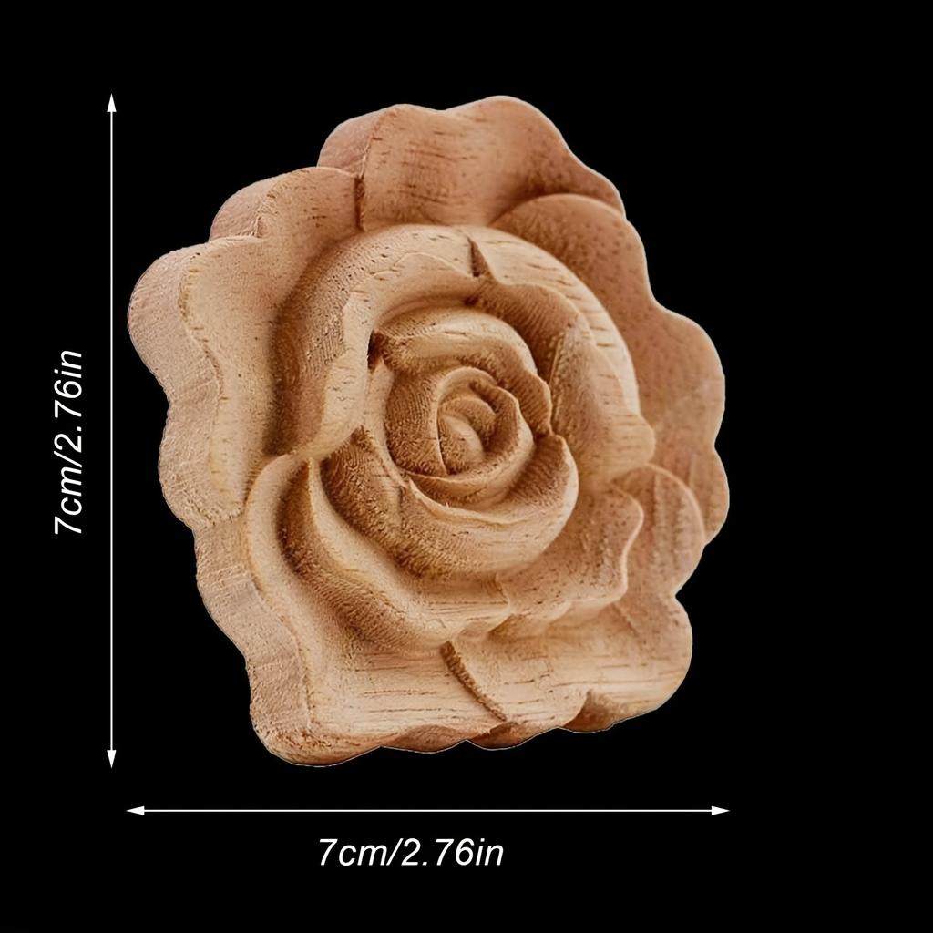 4 Pcs Carved Wood Appliques Onlays,Unpainted Flower Shape Wood Carved Applique Frame Onlay for Cabinet Door Bed Wardrobe Furniture Decoration