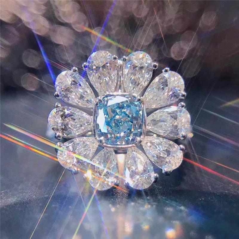 Elegant Colorful Gem Sapphire Adjustable Ring for Women - Luxury White Gold Plated Fashion Adjustable Open