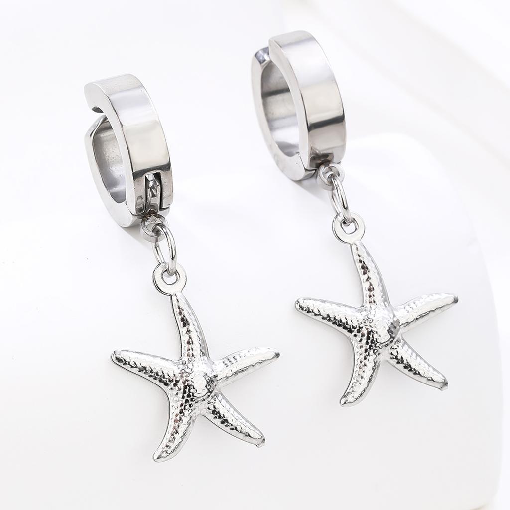 Hypoallergenically Stainless Steel Earrings Elastic Clip Starfish/Seashells Decorations Daily Wear Ear Accessories