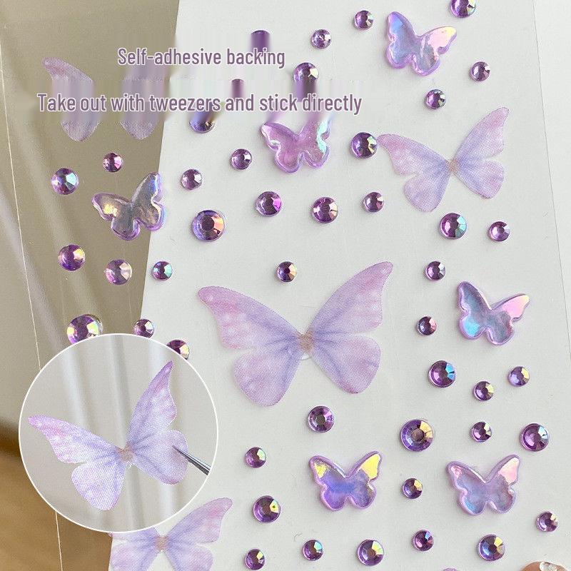 Aurora Butterfly Face Rhinestone Stickers: Shiny, Self-Adhesive Gauze Stickers for Children's Stage Makeup.