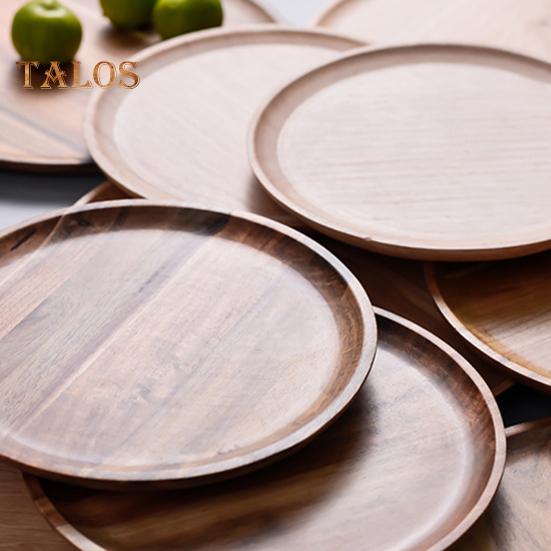 Platou circular decorativ pentru tort și fructe din lemn, tavă de cafea cu margini ridicate, platou de servire pentru bucătărie, pentru petreceri