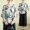 New Chinese Style Chiffon Shirt Printed Plus Size Shirt Summer Retro Loose Short Sleeved Top