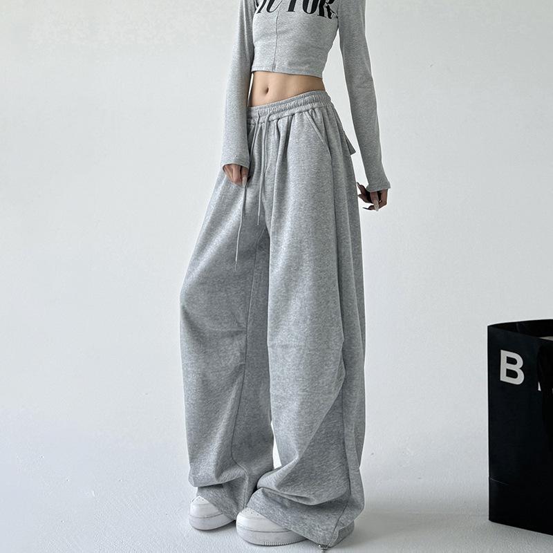 Pantaloni della tuta a gamba larga Harajuku da donna Streetwear Larghi Oversize Grigio Pantaloni sportivi Vita alta Coulisse Casual Jogger Pantaloni