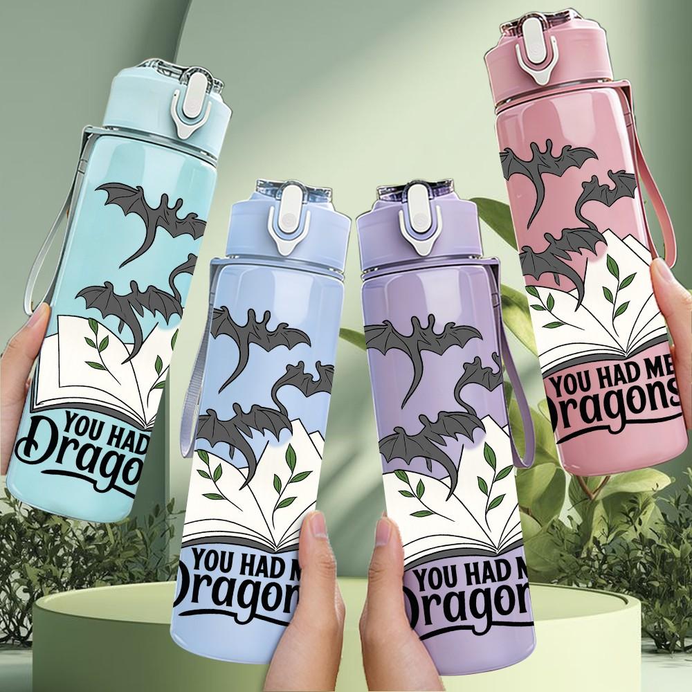 1PC Book Flying Dragon Fantasy Print 750ml Color Plastic Sports Water Bottle Leakproof Flip Straw Lid Suitable for Sports Office Home Use
