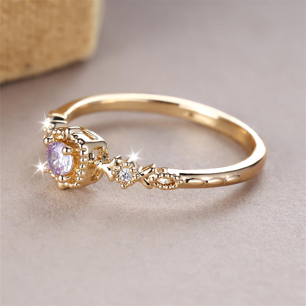 Simple Fashion Crystal Round Stone Ring White Zircon Small Square Engagement Rings For Women Vintage Gold Color Wedding Jewelry