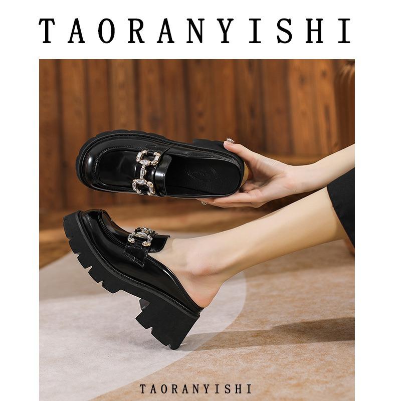 Baotou thick-bottomed sandals female muffin half-drag new spring and summer rhinestone high-heeled thick-heeled lazy woman