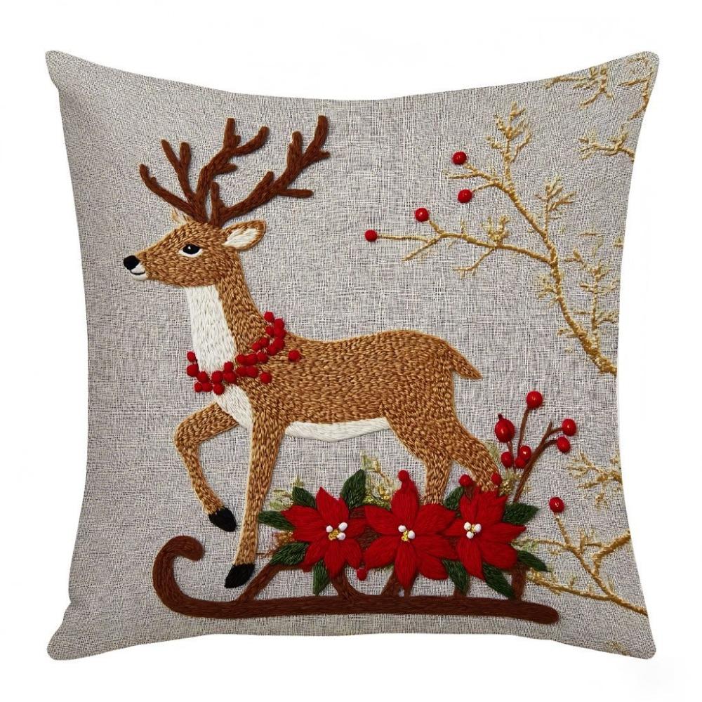

Linen Christmas Day Pillowcase Santa Claus Xmas Tree Throw Pillow Cover Snowman Reindeer Decorative Cushion Cover