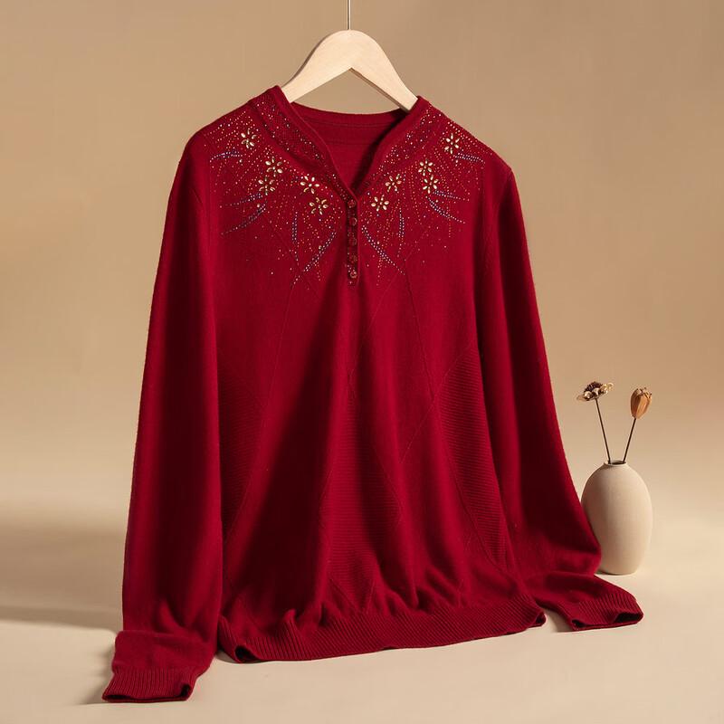 

YUZHAOLIN Women s 100% Merino Wool V-Neck Knit Sweater XL