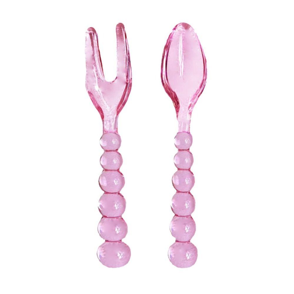 Heat Resistant Glass Spoons Fork Pink Green Coffee Mixing Spoon Creative Tableware Spoon Household