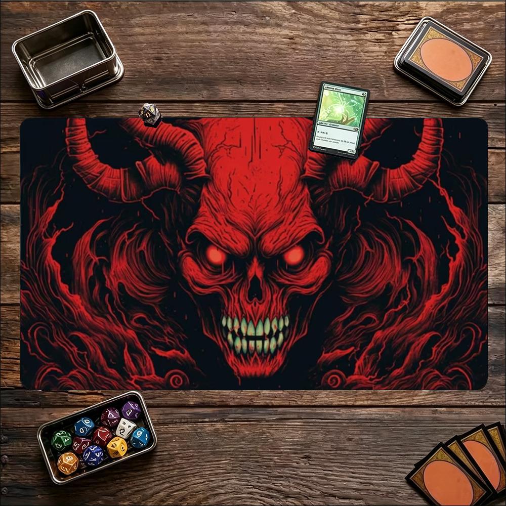 Large Game Mat NonSlip Rubber Table Pad Red Dark Skull Demon Sinister Gothic Horror Art For Tabletop Card And Strategy Game