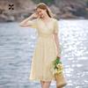 Women's Yellow Floral V-Neck Midi Dress