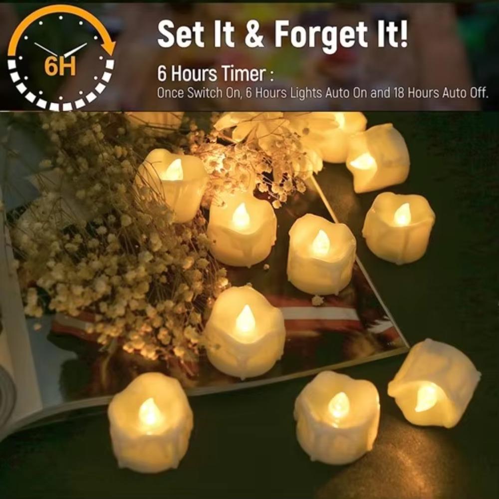 24pcs Flameless Led Tea Lights with Timer 6 Hours On and 18 Hours Off In 24 Hours Cycle Automatically Flickering Candles Light