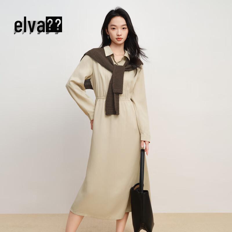

Elva Island Elegant Shawl Long Sleeve Mid-Length Shirt Dress S