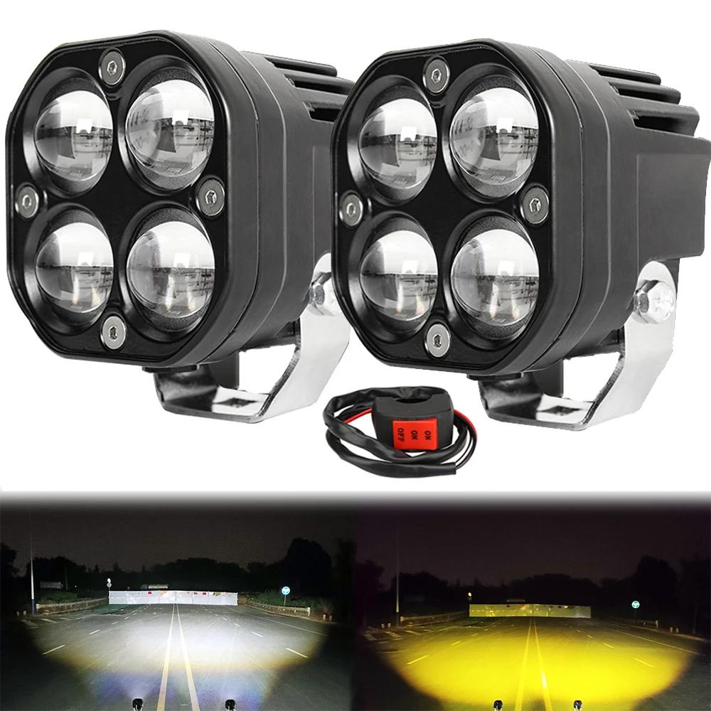Super Bright 3 Inch Dual Color LED Spotlights 200W Fog Lamp Headlight Accessory For Motorcycle Truck Car SUV ATV 30000LM 24V 12V