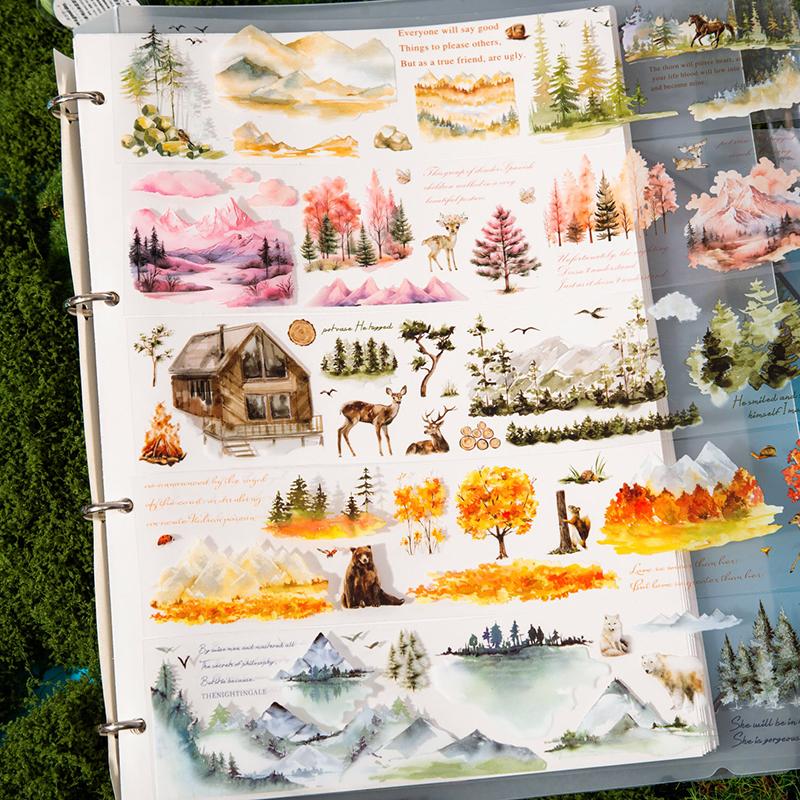 200cm/Rolle Vier Jahreszeiten Berg- und Waldlandschaft Thema Klebeband Scrapbook Handyhülle Tagebuch Sticker DIY Dekoratives Klebeband