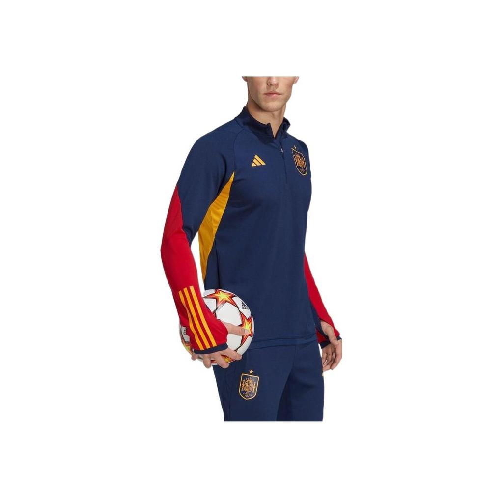 Adidas Logo Half-Zip Spliced Stand Collar Long Sleeve Football Jersey Men Tops Navy-Blue HE8829