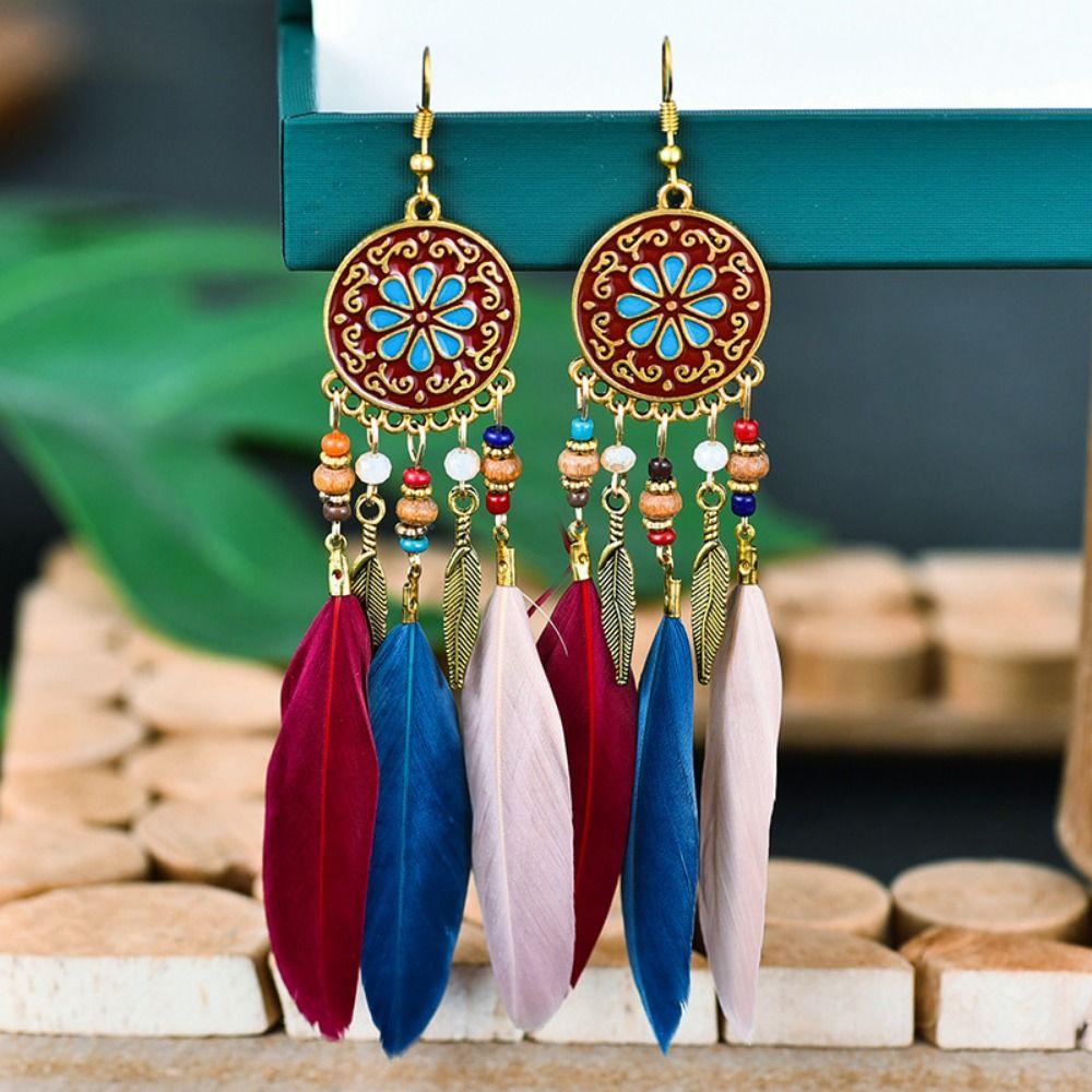 Zinc Zinc Zinc Alloy Feather Tassel Earrings Bohemia Style Boho Drop Earrings  Women