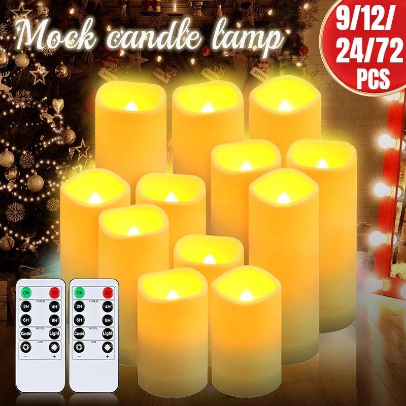 9/12/24PCS Flameless LED Candle Light Creative Wishing Christmas Decorative Column Candle Fake Plastic Candle Battery Powered Home Wedding